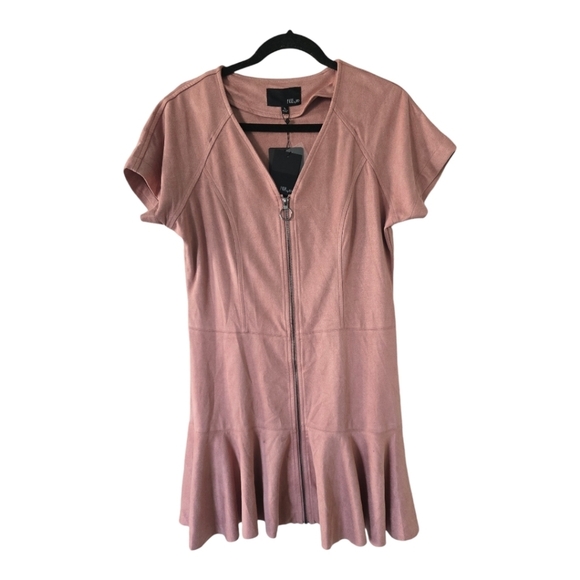 Fate Suede Dress Womens Sz L Flutter Pleated Full Zip Tiered Midi New - Picture 1 of 11